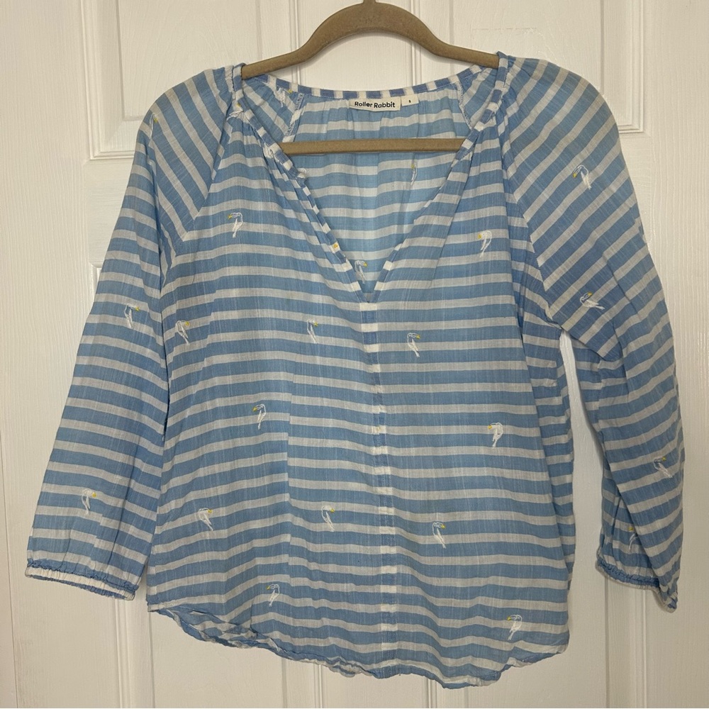 Roller Rabbit Flawed Embroidered Striped Top